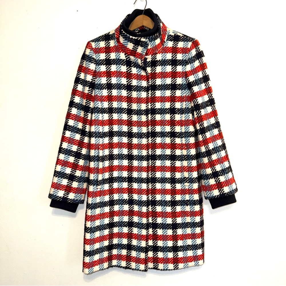 Banana Republic Italian Plaid Stadium Jacket Wool Blend Pea Coat Preppy Sz Small - Picture 1 of 9